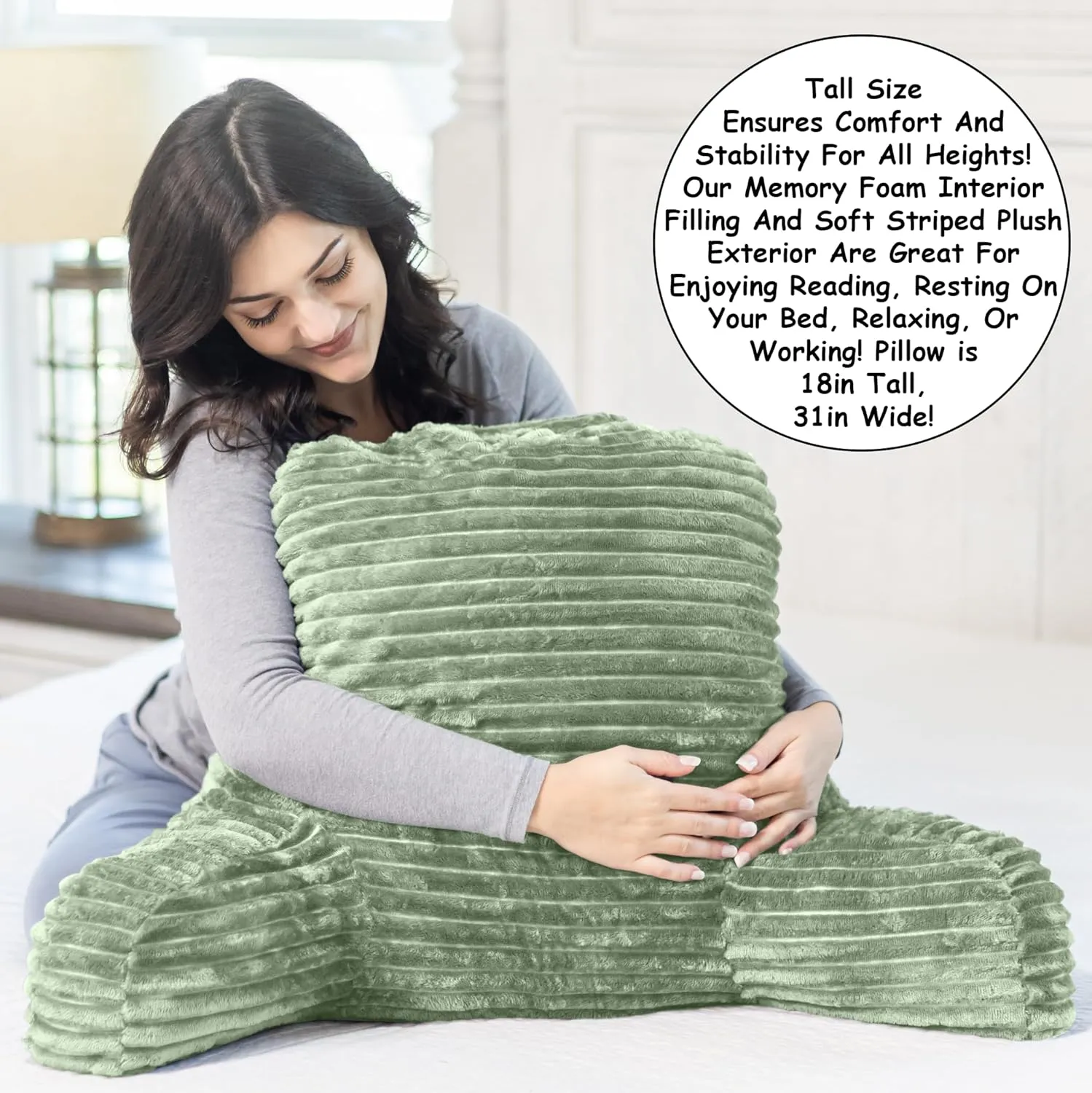 Homie Reading Pillow with Reading Light and Wrist Support, Has Arm Rests, and Back Support for Bed Rest, Lounging, Reading, Working on Laptop, Watching TV (Green)