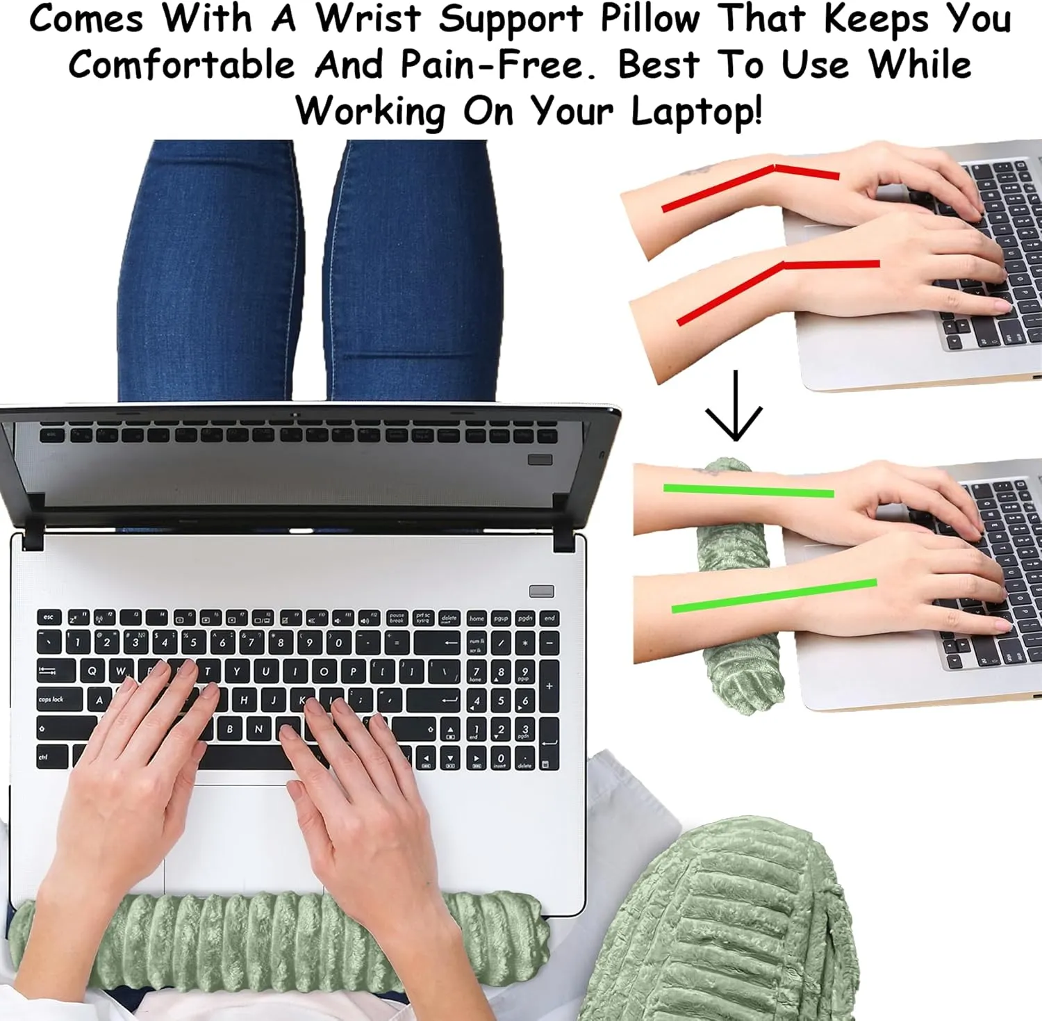 Homie Reading Pillow with Reading Light and Wrist Support, Has Arm Rests, and Back Support for Bed Rest, Lounging, Reading, Working on Laptop, Watching TV (Green)