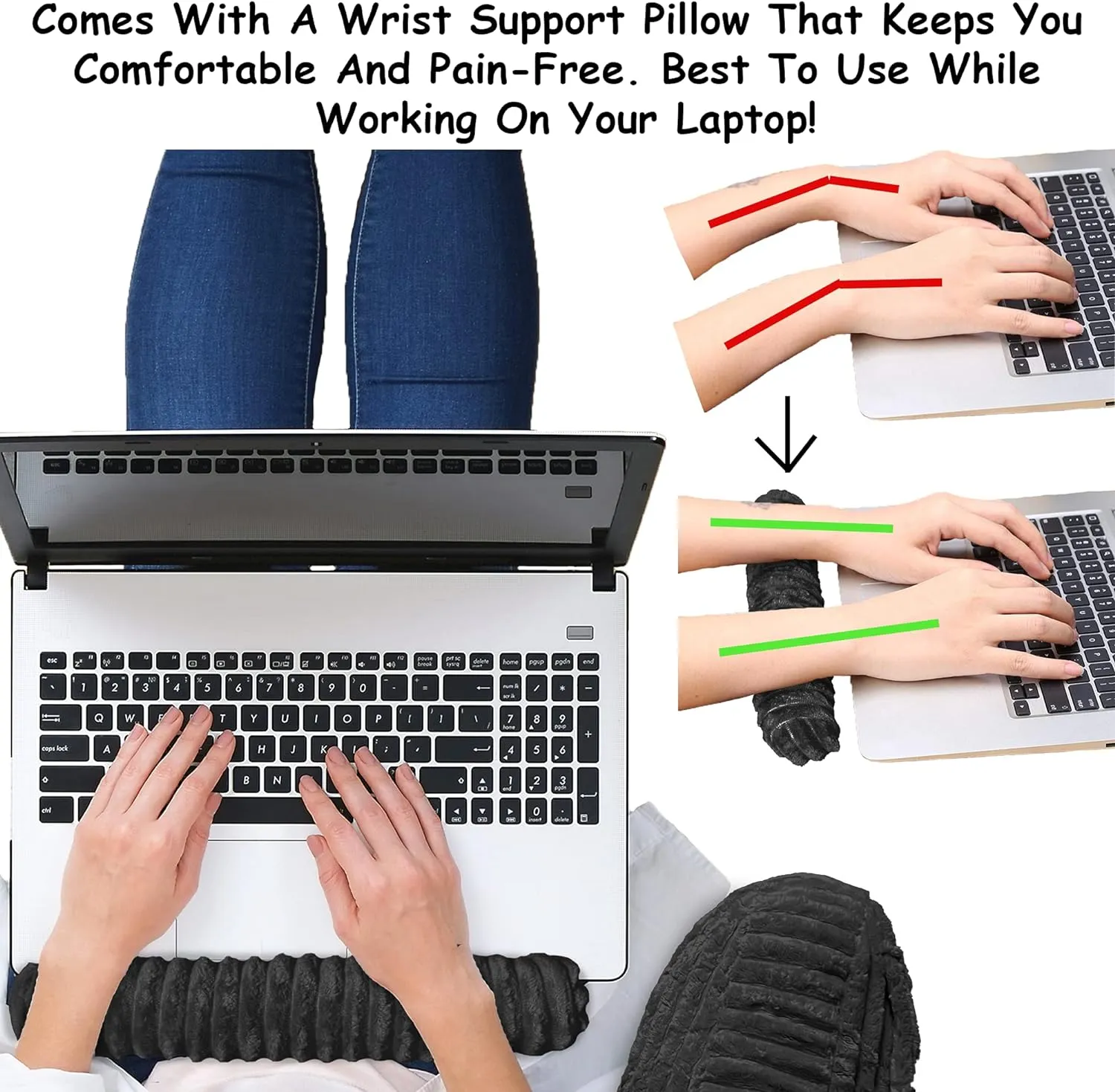Homie Reading Pillow with Reading Light and Wrist Support, Has Arm Rests, and Back Support for Bed Rest, Lounging, Reading, Working on Laptop, Watching TV (Large, Black)