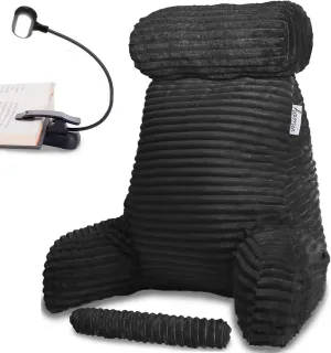 Homie Reading Pillow with Reading Light and Wrist Support, Has Arm Rests, and Back Support for Bed Rest, Lounging, Reading, Working on Laptop, Watching TV (Large, Black)