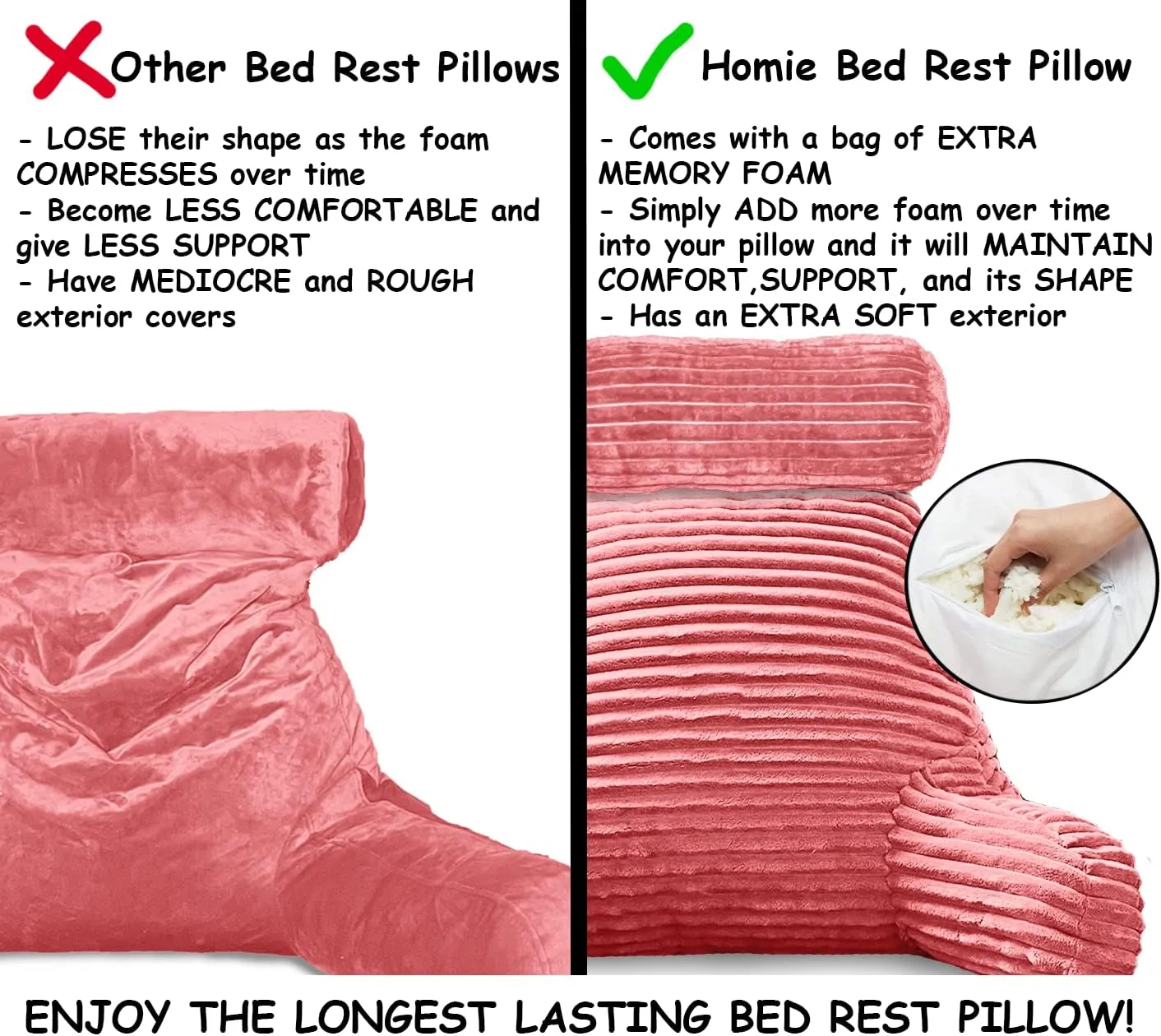 Homie Reading Pillow with Reading Light and Wrist Support, Has Arm Rests, and Back Support for Bed Rest, Lounging, Reading, Working on Laptop, Watching TV (Large, Pink)
