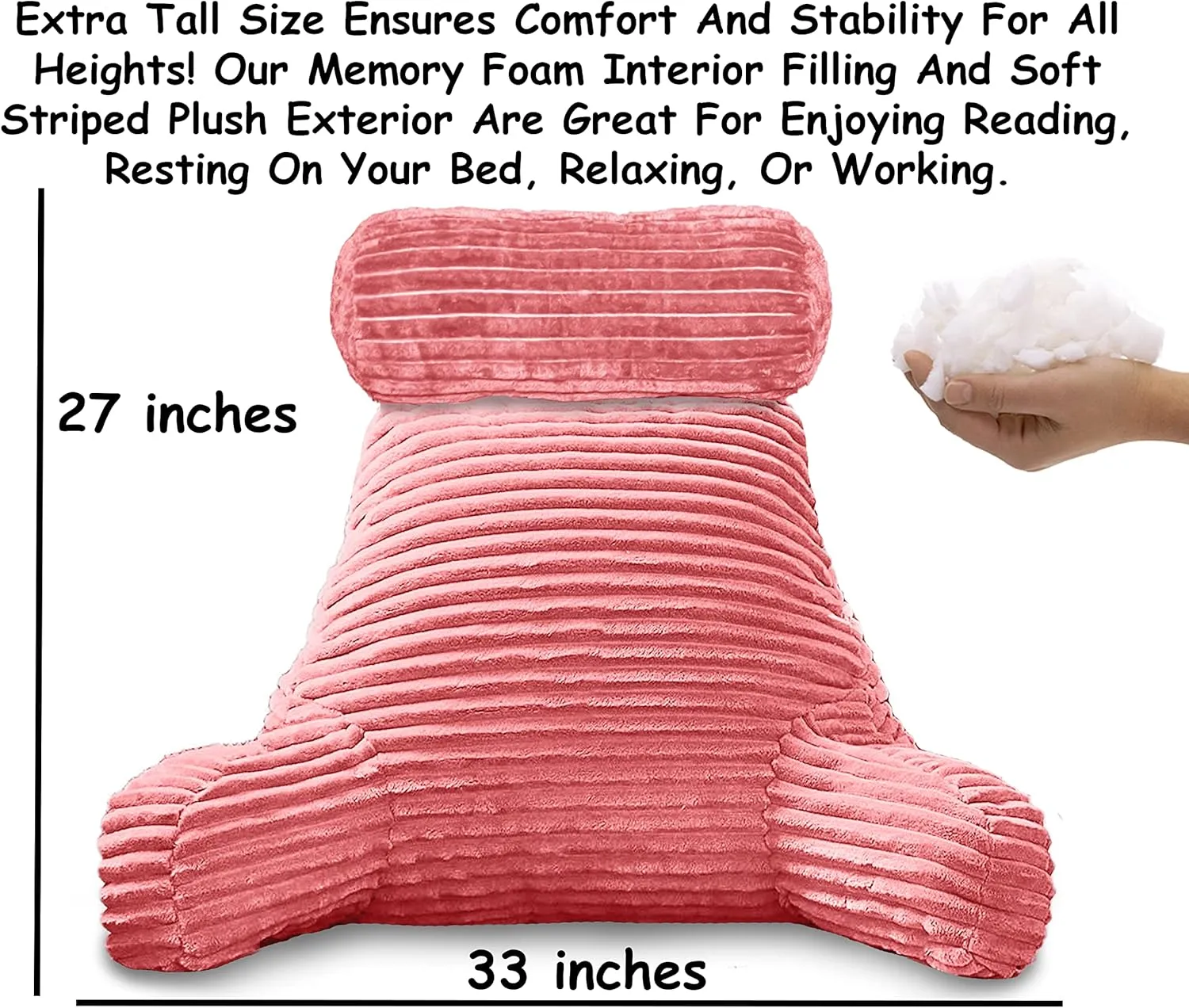 Homie Reading Pillow with Reading Light and Wrist Support, Has Arm Rests, and Back Support for Bed Rest, Lounging, Reading, Working on Laptop, Watching TV (Large, Pink)