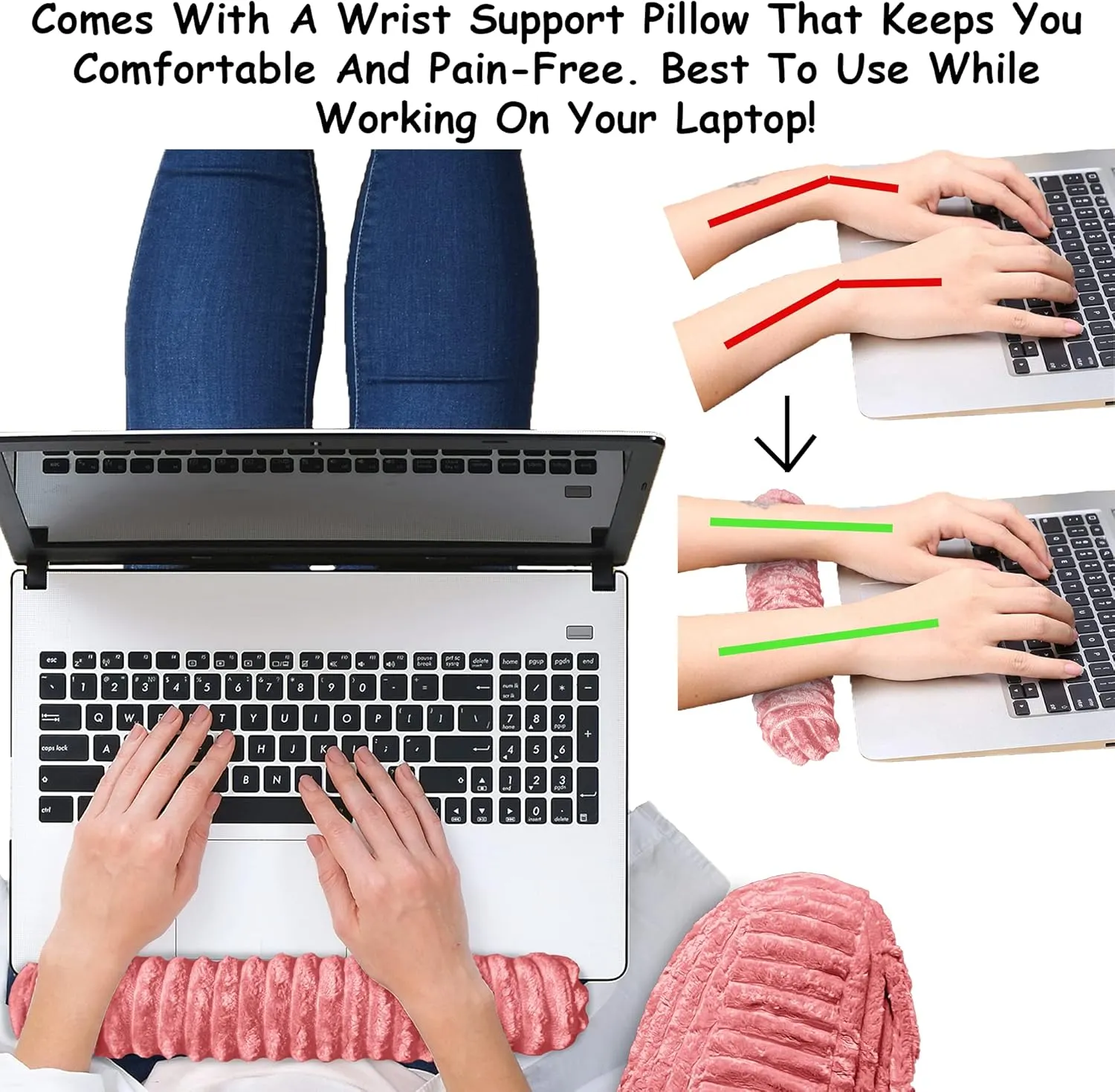 Homie Reading Pillow with Reading Light and Wrist Support, Has Arm Rests, and Back Support for Bed Rest, Lounging, Reading, Working on Laptop, Watching TV (Large, Pink)