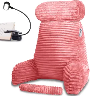 Homie Reading Pillow with Reading Light and Wrist Support, Has Arm Rests, and Back Support for Bed Rest, Lounging, Reading, Working on Laptop, Watching TV (Large, Pink)