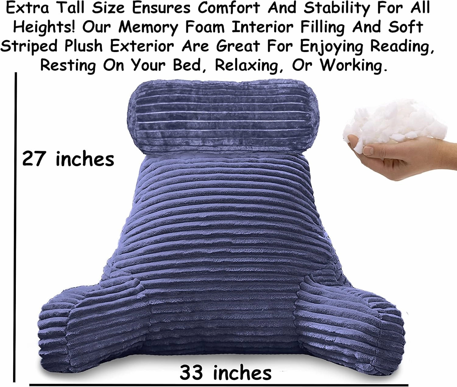 Homie Reading Pillow with Reading Light and Wrist Support, Has Arm Rests, and Back Support for Bed Rest, Lounging, Reading, Working on Laptop, Watching TV (Large, Blue)