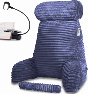 Homie Reading Pillow with Reading Light and Wrist Support, Has Arm Rests, and Back Support for Bed Rest, Lounging, Reading, Working on Laptop, Watching TV (Large, Blue)