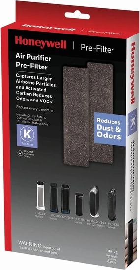 Honeywell Household Odor & Gas Reducing Pre-Filter, 2 Pack, Black