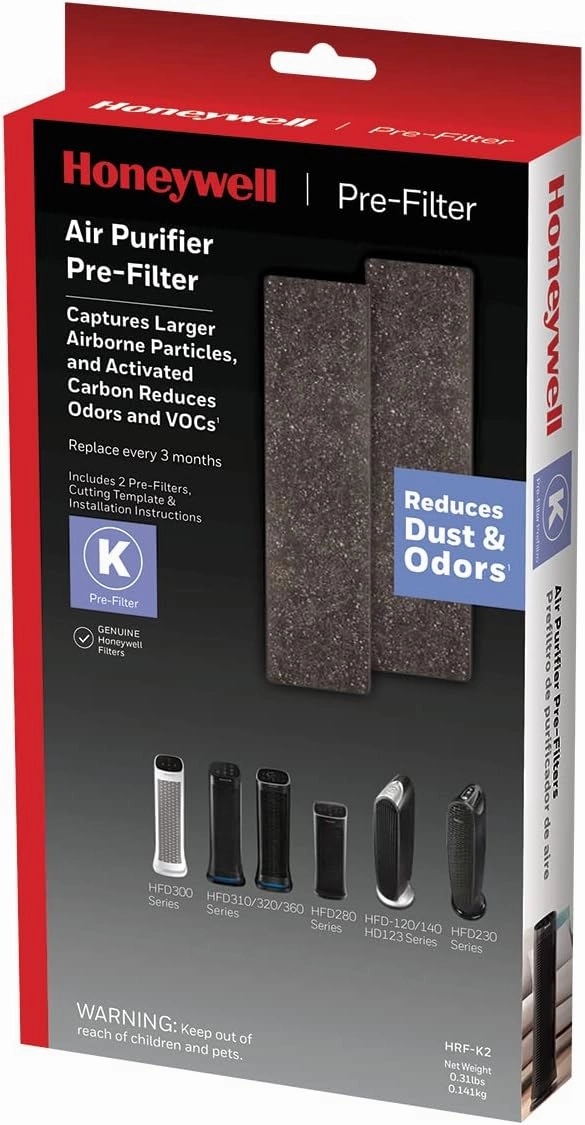 Honeywell Household Odor & Gas Reducing Pre-Filter, 2 Pack, Black