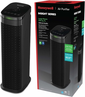 Honeywell InSight HEPA Air Purifier with Air Quality Indicator and Auto Mode, Large Rooms, Bedrooms, Home (200 sq. ft), Black - Reduces Airborne Allergens, Smoke, Dust, Pollen, Pet Dander, HPA180B
