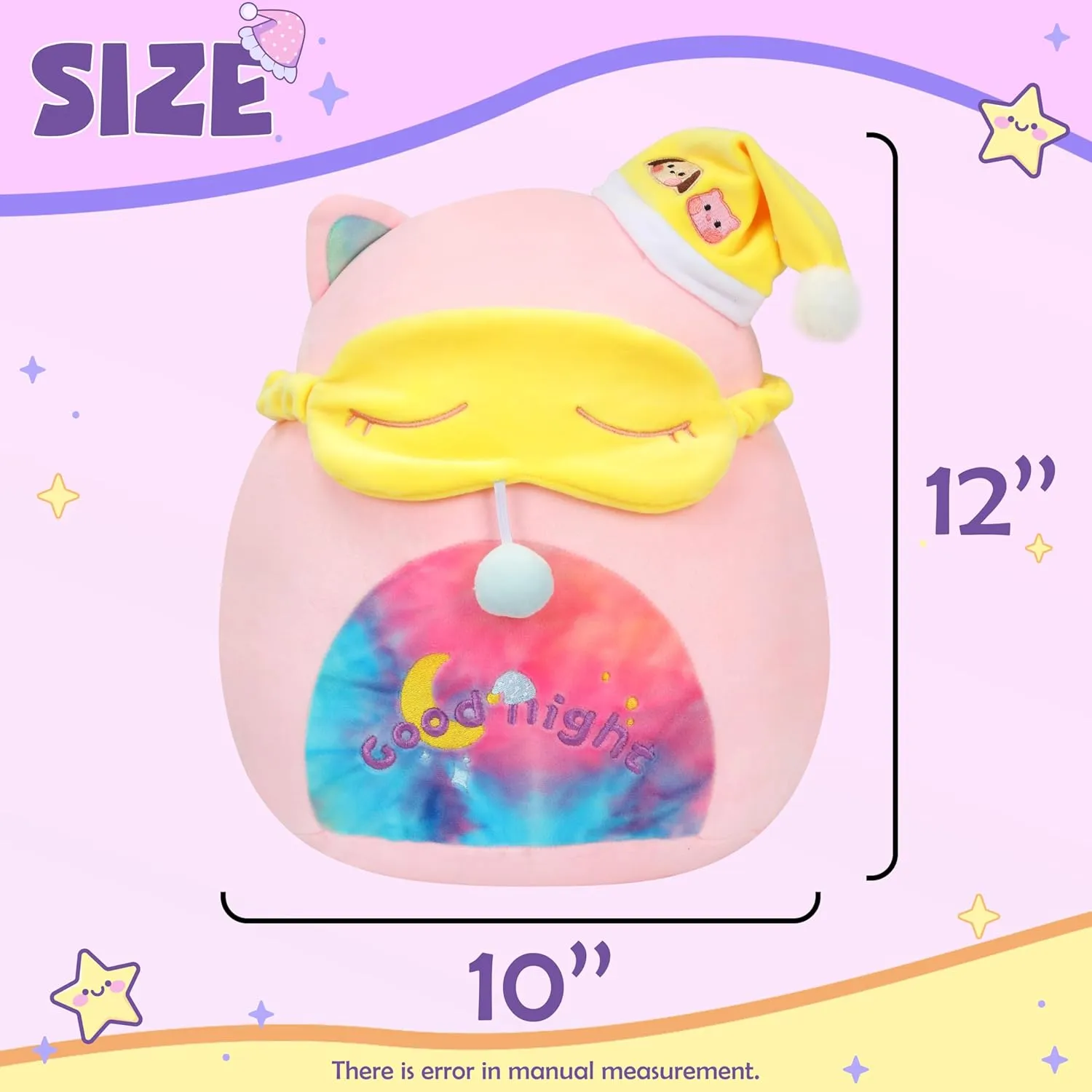 Hopearl 12'' Sweety-Sleepy Kitty Plush Toy, Good Night Stuffed Animal with Eye Patch, Smooth Plushies Pillow, Kawaii Anime Cute Cat Soft Toy, Pink