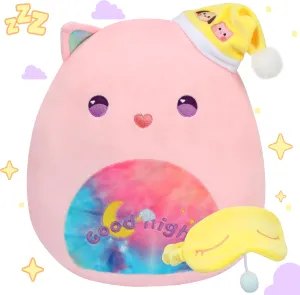 Hopearl 12'' Sweety-Sleepy Kitty Plush Toy, Good Night Stuffed Animal with Eye Patch, Smooth Plushies Pillow, Kawaii Anime Cute Cat Soft Toy, Pink