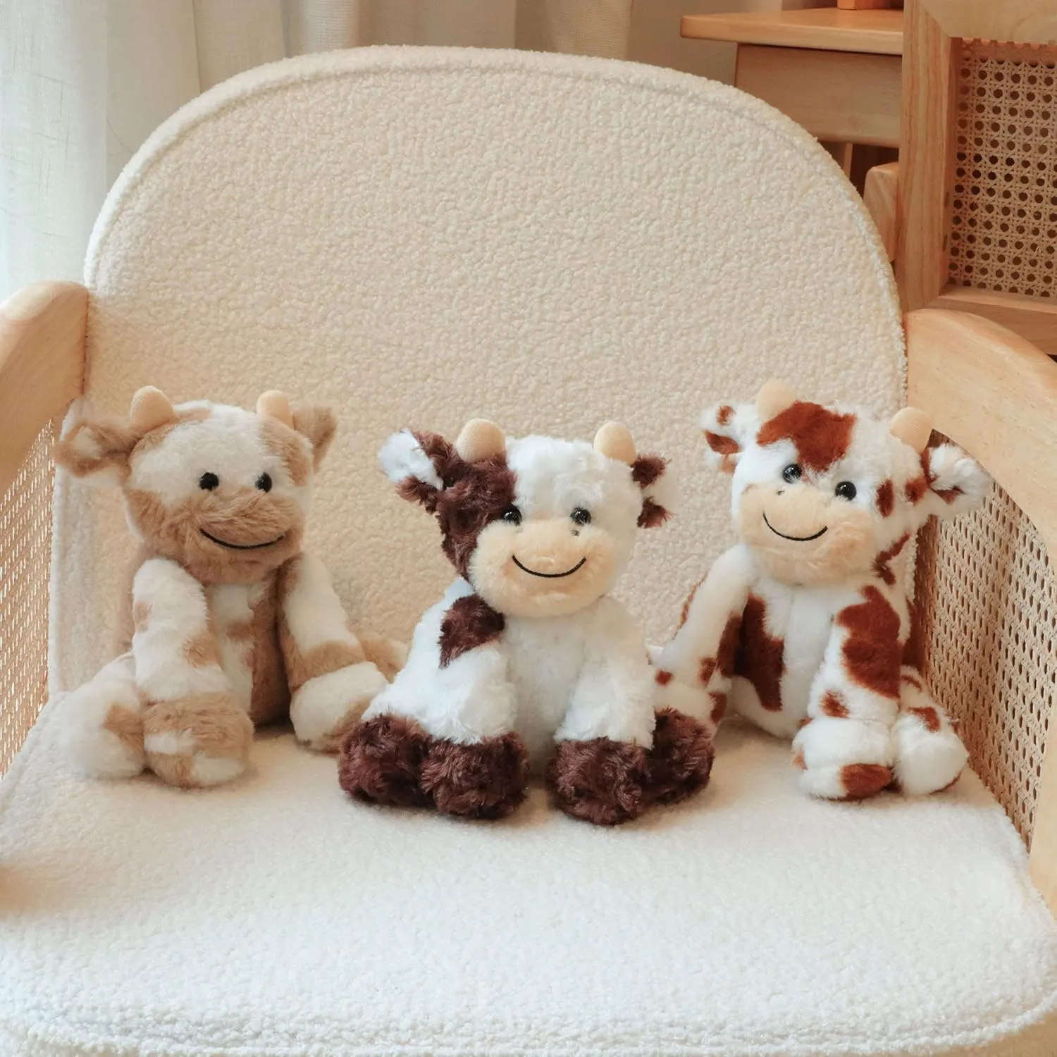 Hopearl Adorable Plush Cow Toy Floppy Dairy Cattle Soft Stuffed Animal Cute Birthday Gifts for Boys Girls Kids Toddlers, Dark Brown, 9''