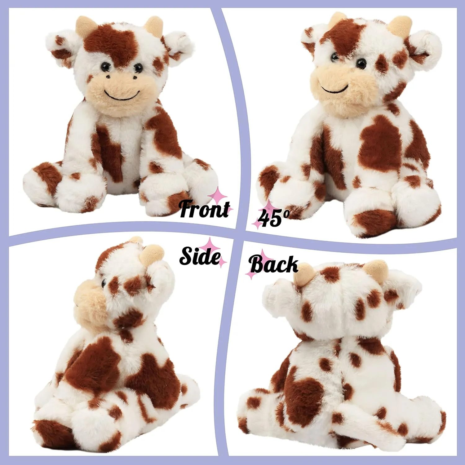 Hopearl Adorable Plush Cow Toy Floppy Dairy Cattle Soft Stuffed Animal Cute Birthday Gifts for Boys Girls Kids Toddlers, Dark Brown, 9''