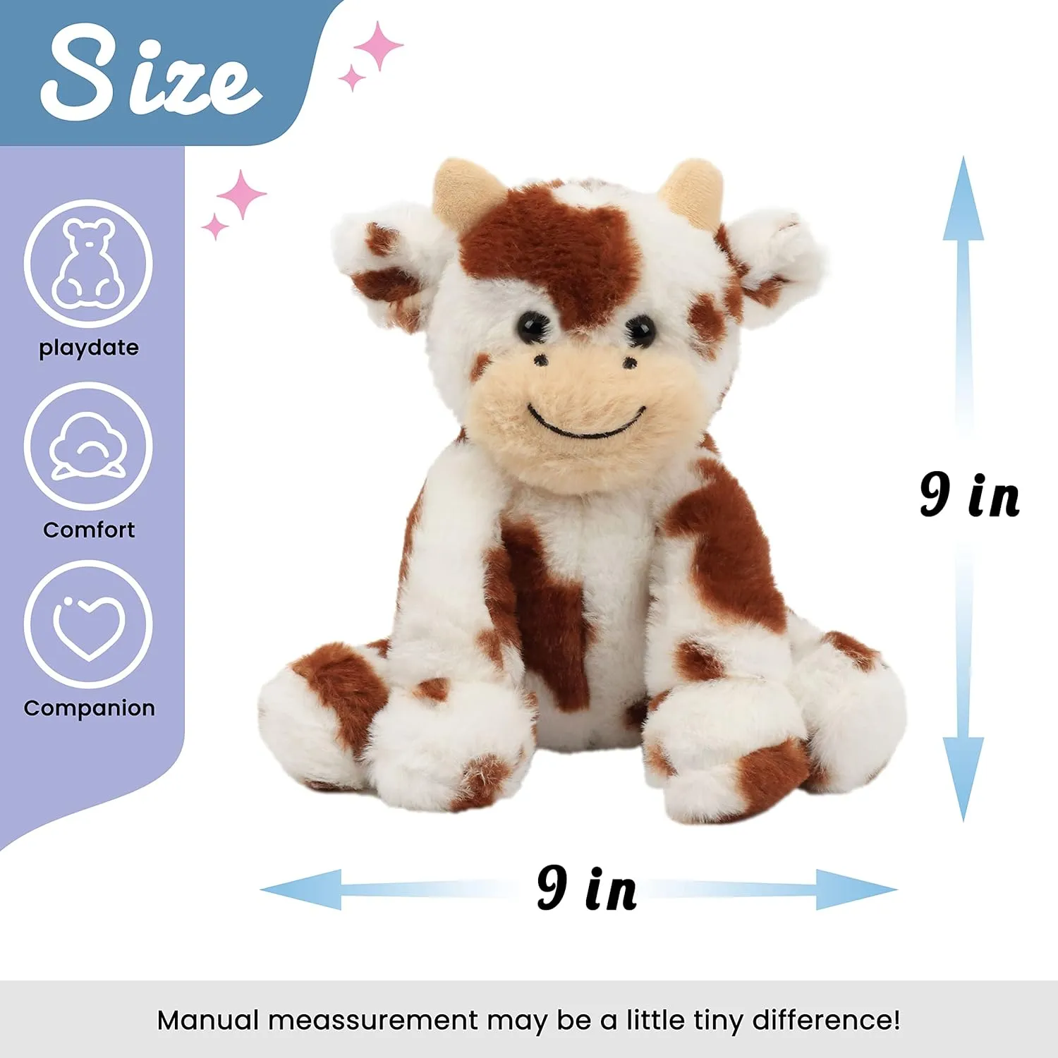 Hopearl Adorable Plush Cow Toy Floppy Dairy Cattle Soft Stuffed Animal Cute Birthday Gifts for Boys Girls Kids Toddlers, Dark Brown, 9''