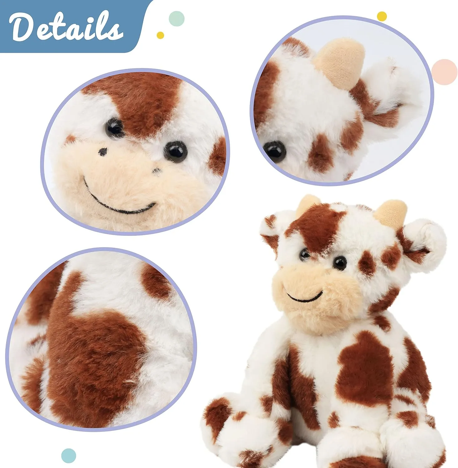 Hopearl Adorable Plush Cow Toy Floppy Dairy Cattle Soft Stuffed Animal Cute Birthday Gifts for Boys Girls Kids Toddlers, Dark Brown, 9''