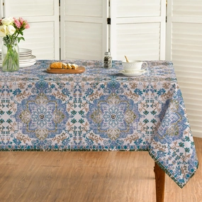 Horaldaily Boho Bohemia Style Tablecloth 60×104 Inch Rectangular, Blue Vintage Country Rustic Farmhouse Magical Fall Orange Washable Seasonal Table Cover for Party Picnic Dinner Decor