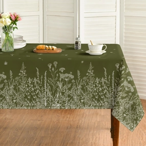 Horaldaily Spring Summer Tablecloth 60×120 Inch Rectangular, Wild Flowers Floral Moss Green Washable Seasonal Table Cover for Party Picnic Dinner Decor