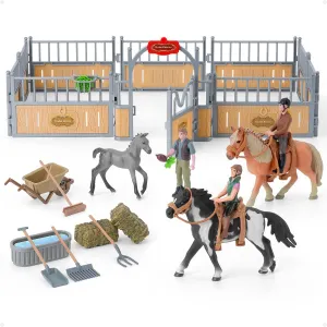 Horse Stable Playset, Horse Gifts for Girls and Boys with 3 Horses and 2 Riders, Horse Toys Set Farm Animals Toys for Kids 3 4 5 6 7 8  (Horse Playset 1)