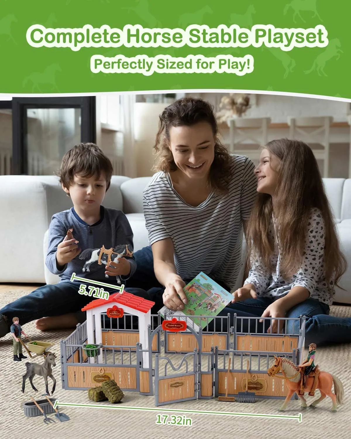 Horse Stable Playset, Horse Gifts for Girls and Boys with 3 Horses and 2 Riders, Horse Toys Set Farm Animals Toys for Kids 3 4 5 6 7 8  (Horse Playset 1)