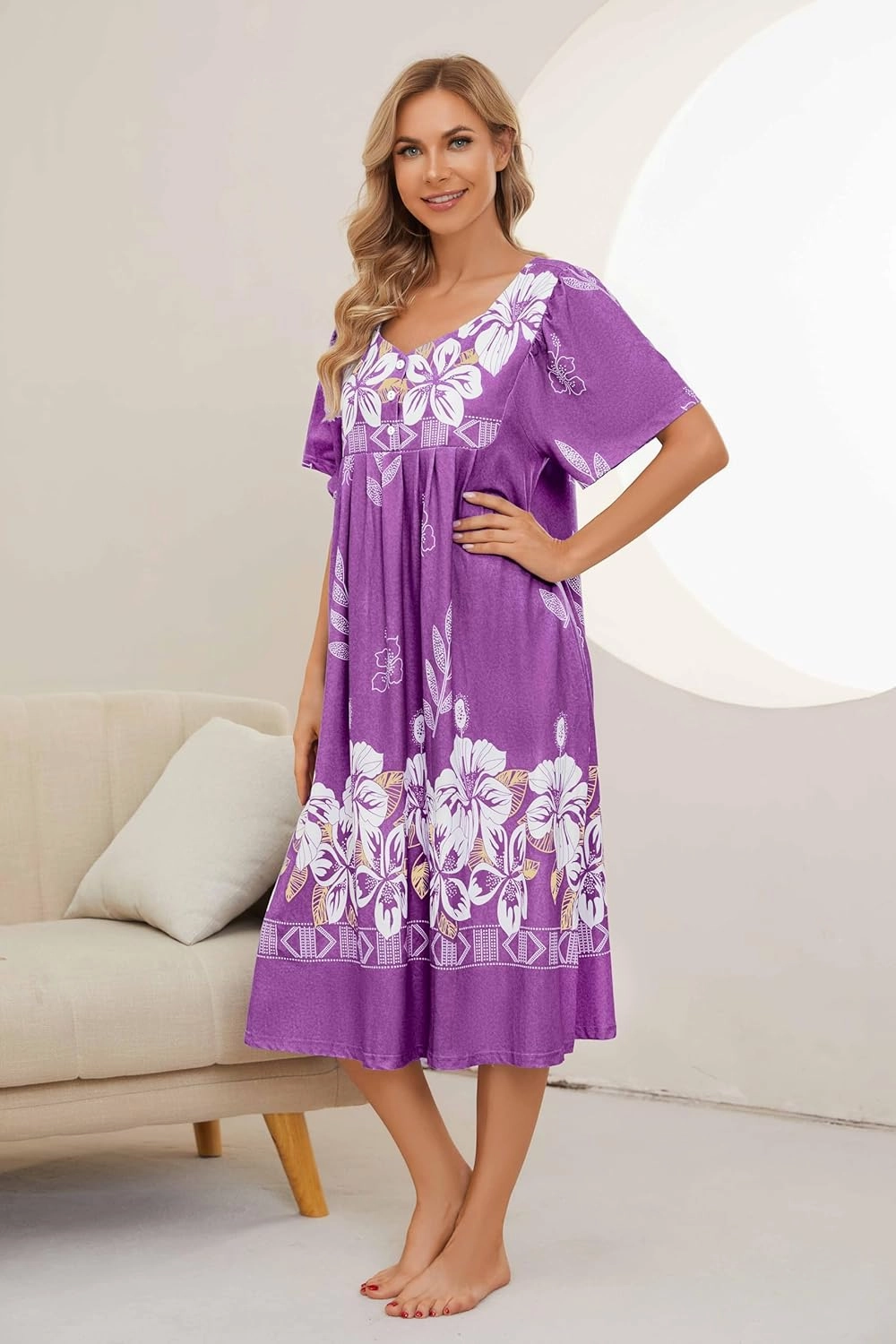 House Dresses for Women with Pockets Mumu Dresses Short Sleeve Moo Moos for Women Nightgown Duster Lounge Dress S-3XL