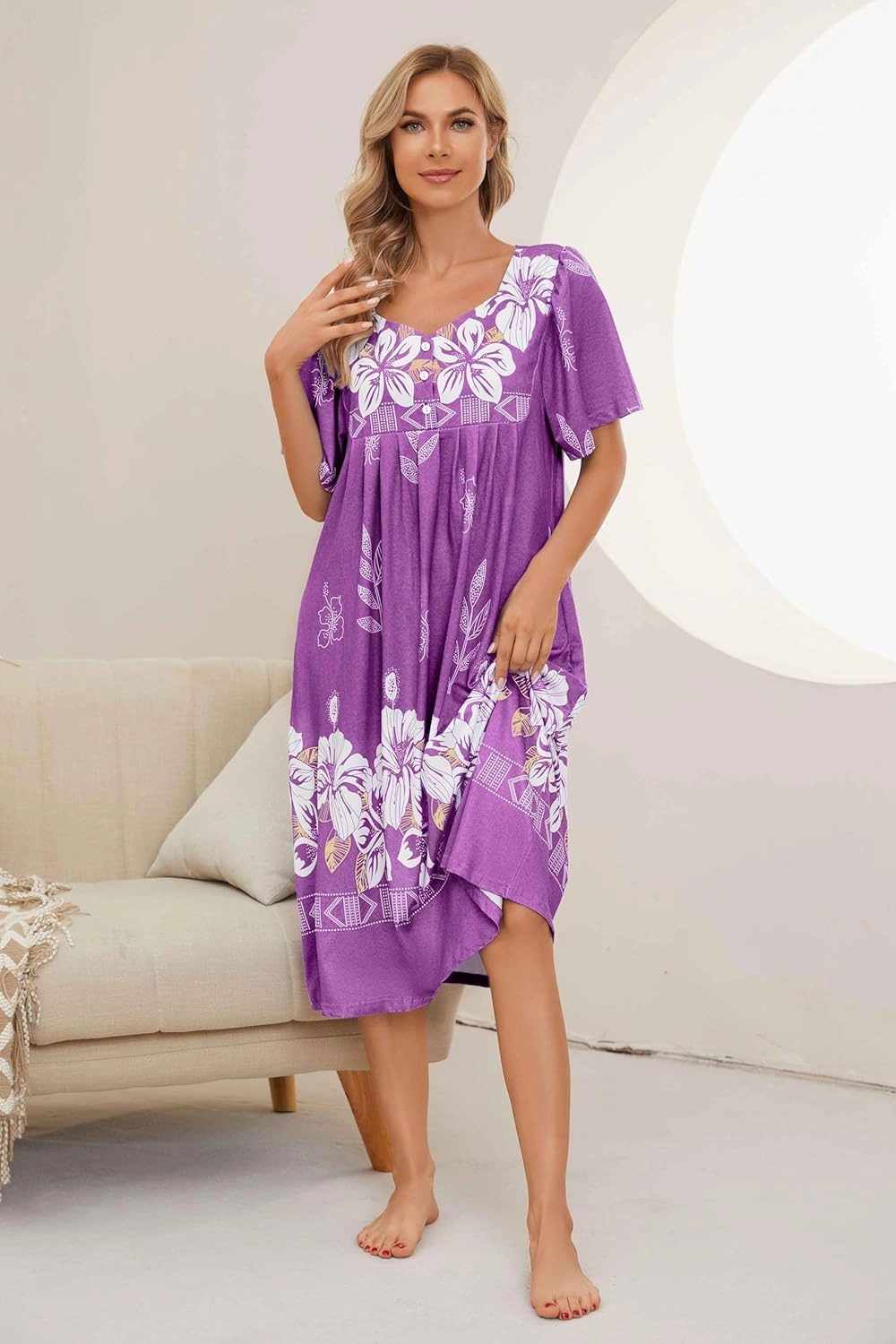 House Dresses for Women with Pockets Mumu Dresses Short Sleeve Moo Moos for Women Nightgown Duster Lounge Dress S-3XL