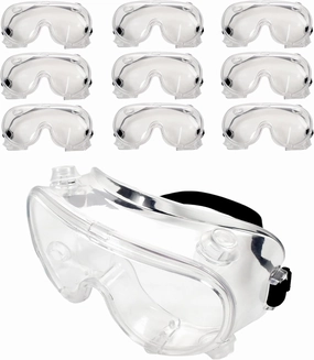 HQRP 10-pack Safety Goggles for Medical Lab Chemistry Science Laboratory Yardwork Construction Woodworking etc., Eye Protection from Debris, Dust, Sawdust, Oil, Chemicals, Flying Particles and Liquids