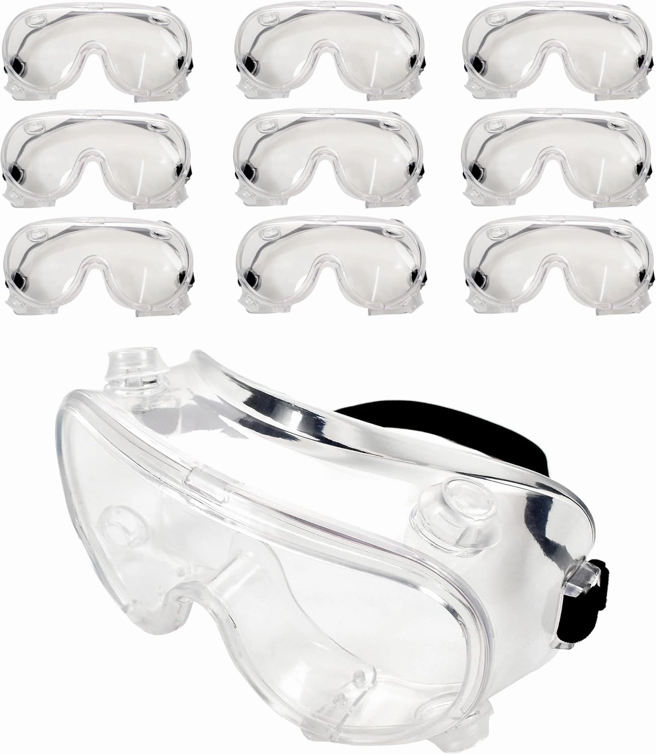 HQRP 10-pack Safety Goggles for Medical Lab Chemistry Science Laboratory Yardwork Construction Woodworking etc., Eye Protection from Debris, Dust, Sawdust, Oil, Chemicals, Flying Particles and Liquids