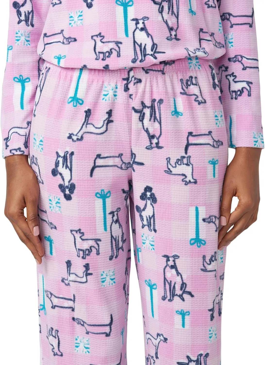 HUE Women’s Super Soft Fleece Winter 3 Piece Pajama Gift Set Includes Solid Fleece PJ Top, Printed Fleece PJ Pant, Cozy Socks