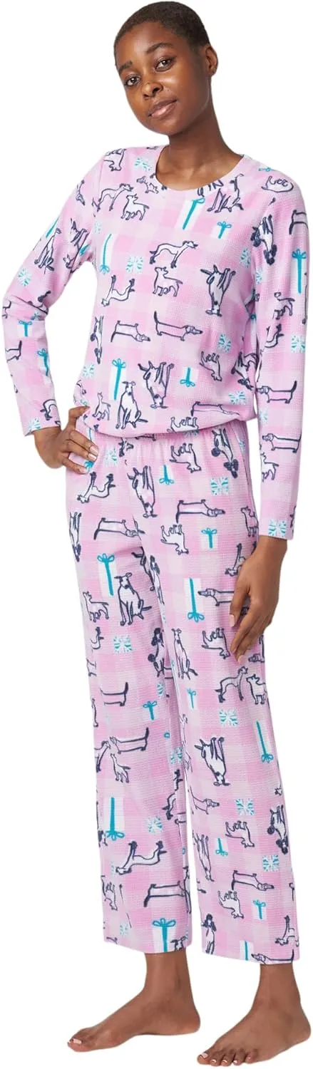 HUE Women’s Super Soft Fleece Winter 3 Piece Pajama Gift Set Includes Solid Fleece PJ Top, Printed Fleece PJ Pant, Cozy Socks