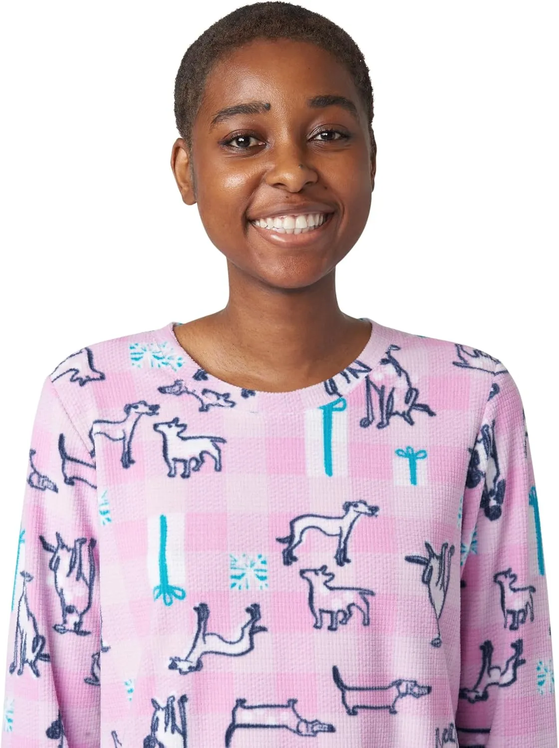 HUE Women’s Super Soft Fleece Winter 3 Piece Pajama Gift Set Includes Solid Fleece PJ Top, Printed Fleece PJ Pant, Cozy Socks