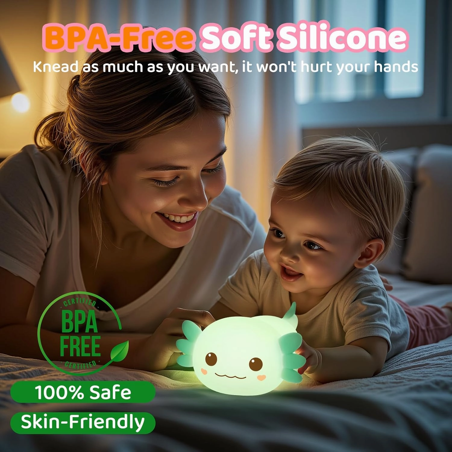 Huggwaii Squishy Axolotl Night Light for Kids – Dimmable Silicone Axolotl Lamp, 2025 Upgraded Design, 20H Battery Life Rechargeable Lamp,Safe Sleep Aid Gift for Toddlers, Girls&Baby Room Decor