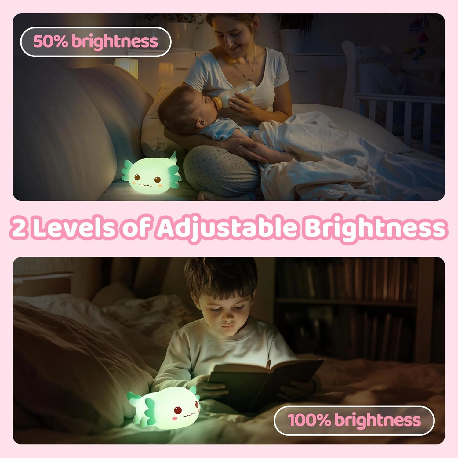 Huggwaii Squishy Axolotl Night Light for Kids – Dimmable Silicone Axolotl Lamp, 2025 Upgraded Design, 20H Battery Life Rechargeable Lamp,Safe Sleep Aid Gift for Toddlers, Girls&Baby Room Decor