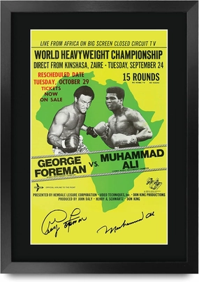 HWC Trading Foreman Ali Fight The Rumble in the Jungle George Foreman vs Muhammad Ali 16 x 12 inch Framed Gifts Printed Signed Autograph Picture for Boxing Memorabilia Fans - 16" x 12" Framed