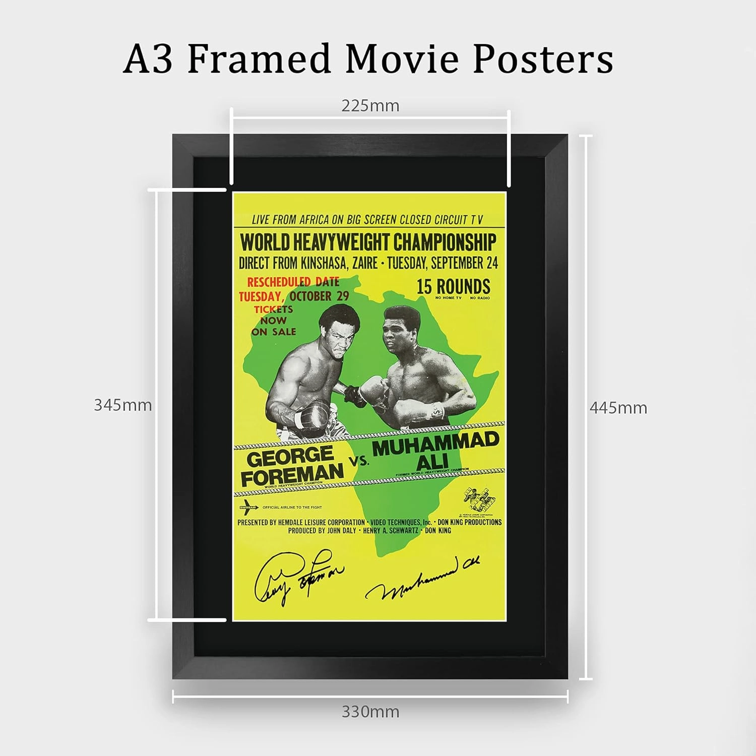 HWC Trading Foreman Ali Fight The Rumble in the Jungle George Foreman vs Muhammad Ali 16 x 12 inch Framed Gifts Printed Signed Autograph Picture for Boxing Memorabilia Fans - 16" x 12" Framed