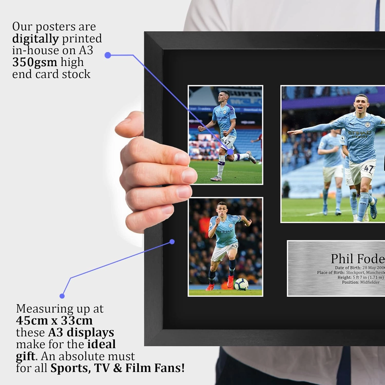 HWC Trading Phil Foden Manchester City 16 x 12 inch (A3) Printed Gifts Signed Autograph Picture for Football Fans and Supporters - 16" x 12" Framed