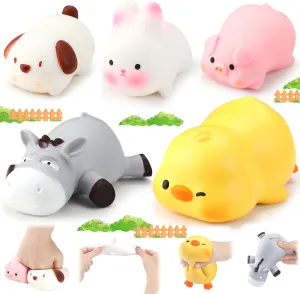 HyDren 5 Pcs Farm Animal Stress Balls Squeeze Ball Stress Relief Toy Bunny Dog Pig Duck Donkey Sensory Toys for Anxiety Relief Improve Focus Relax Children Adults Farm Animal Party Favors