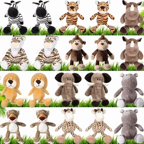 HyDren 20 Pcs Safari Stuffed Animals 11.8'' Plush Jungle Wild Animals Cute Elephant Giraffe Lion Tiger Monkey Stuff Animals Soft Plush Animals in Bulk Stuffed Animals Toy for Toddler Baby Jungle Party