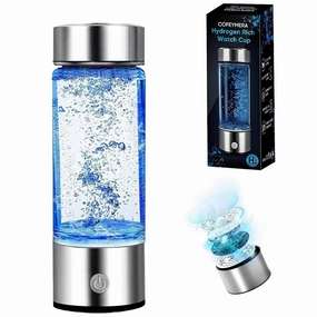 Hydrowata Hydrogen Water Bottle, Rechargeable Hydrogen Rich Water Glass Health Cup, with SPE/PEM Tech Water Ionizer, Portable Hydrogen Water Generator for Home Office Travel Fitness Drinking