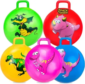 Hymaz 2 Pcs Dinosaur Bounce Balls with Handles for Kids,18 inch Bouncing Ball with Handle for Kids 7-9, Hopper Ball with Pump for Age 3-6, Jumping Balls Indoor Outdoor Sports School Games