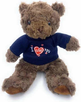 I Love You Bear Stuffed Animal 8 Inches Plush Bear with Love Dark Brown Teddy in Knitted T-Shirt Cute Chocolate Bear Great Gift for Kids