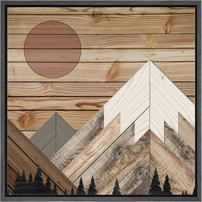 IDEA4WALL Framed Canvas Print Wall Art Western Decor Wood Block Snowy Winter Mountain Range Nature Wilderness Illustrations Modern Decorative for Living Room, Bedroom, Office - 16"x16" Black