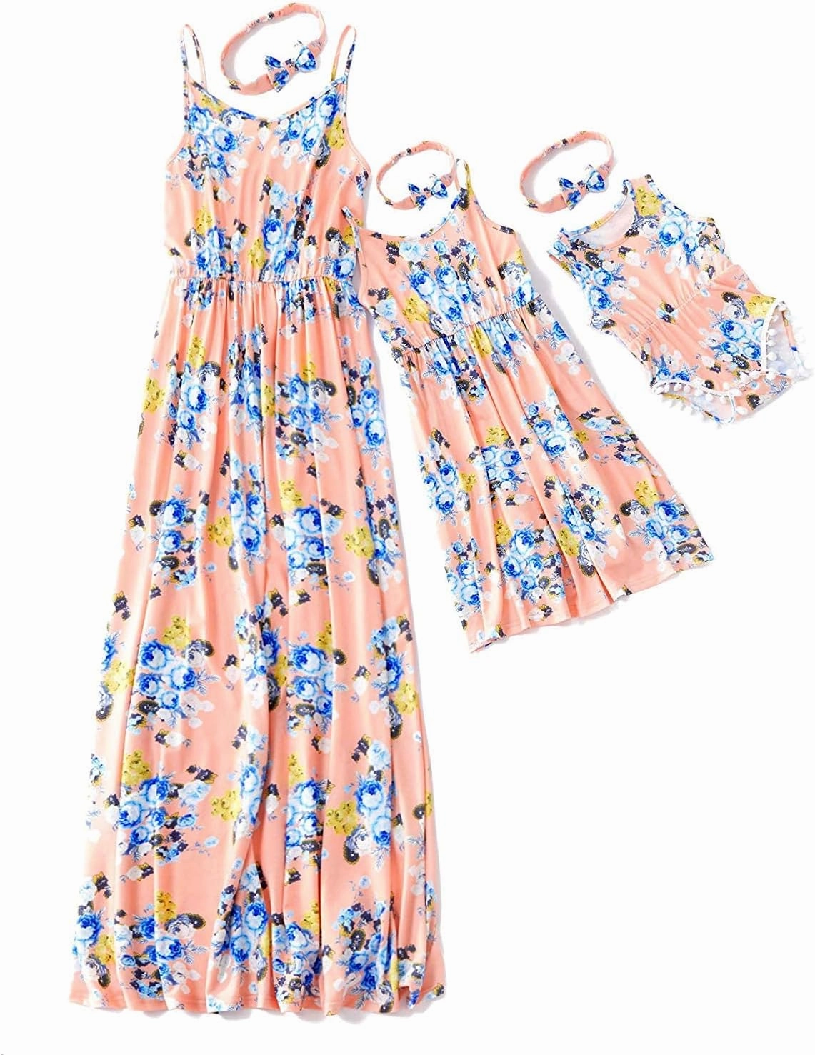 IFFEI Mommy and Me Matching Dress Spaghetti Strap Summer Casual Sundress Beach Sleeveless Dress with Headband