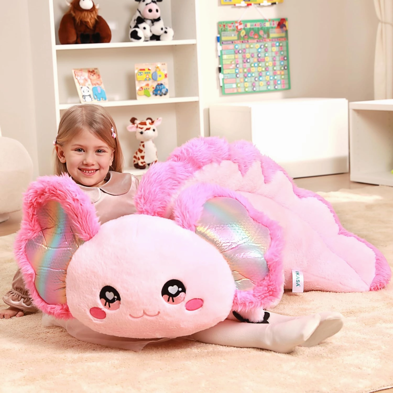 IKASA Giant Axolotl Stuffed Animal Plush Toy,Large Big Jumbo Soft Toys,31.5" Huge Size Cute Plushy Fluffy Fat Plushie,Gifts for Kids Girls