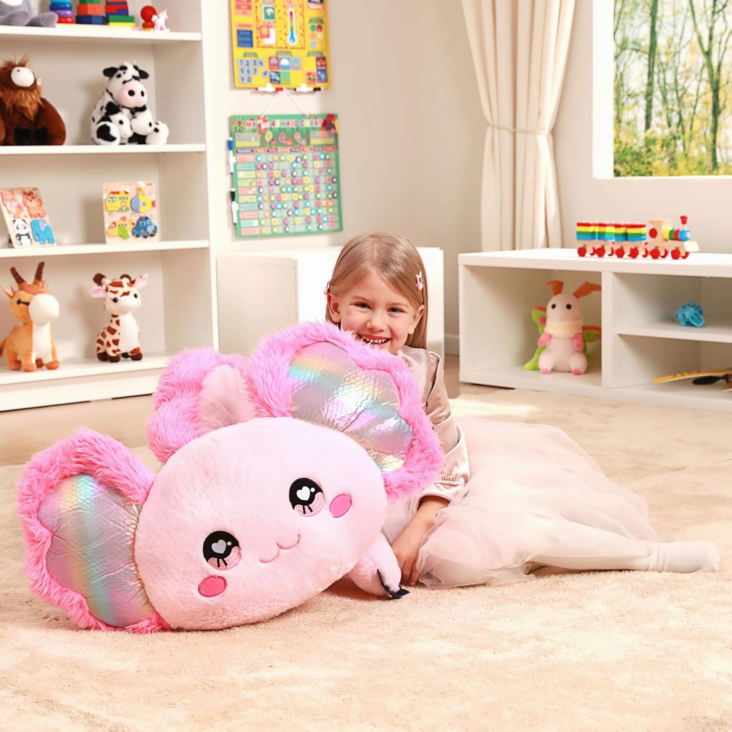 IKASA Giant Axolotl Stuffed Animal Plush Toy,Large Big Jumbo Soft Toys,31.5" Huge Size Cute Plushy Fluffy Fat Plushie,Gifts for Kids Girls