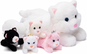 IKASA Mommy Cat Stuffed Animal Mom and Baby Plush Toy, Cute 18" Small Soft Mama Family Set Cuddly Toys with Little Mini Babies,Gifts for Kids
