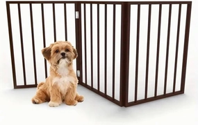 Indoor Pet Dog Gate - 3-Panel Folding Pet Barrier for Stairs, Hallways or Doorways - 54x23.75-Inch Freestanding Pet Fence for Cats and Dogs, Brown
