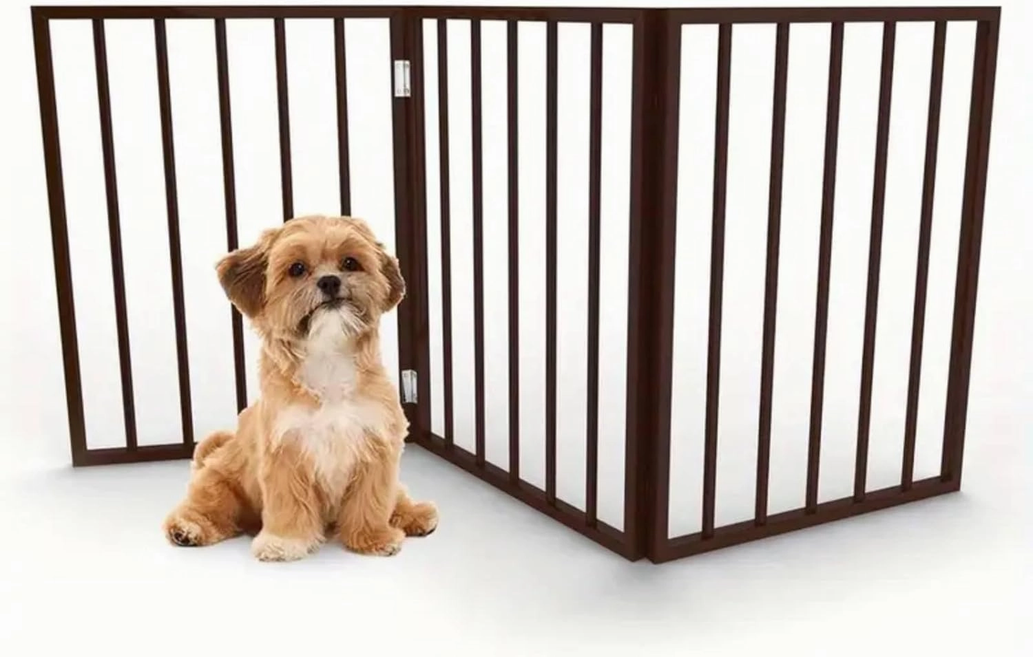 Indoor Pet Dog Gate - 3-Panel Folding Pet Barrier for Stairs, Hallways or Doorways - 54x23.75-Inch Freestanding Pet Fence for Cats and Dogs, Brown