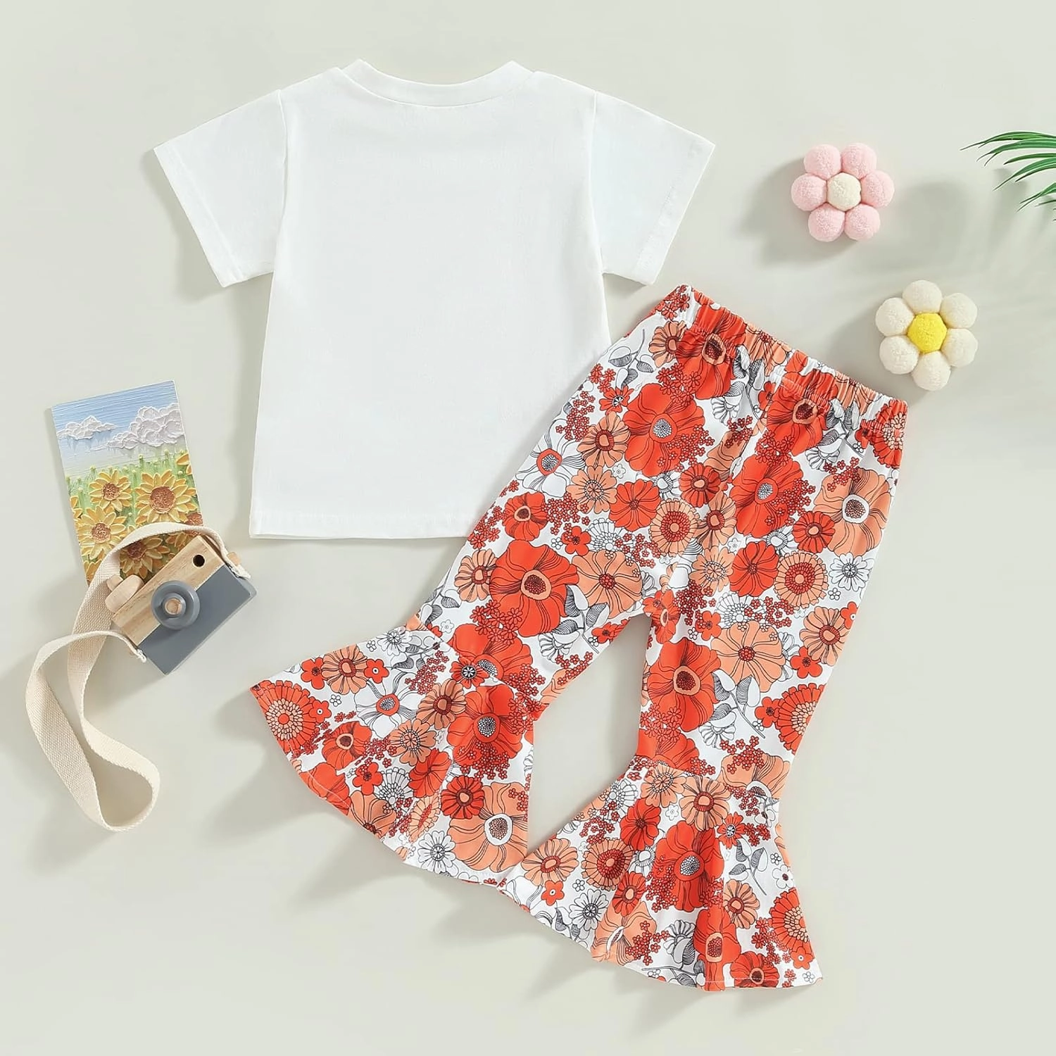 Infant Baby Girl Casual Summer Clothes Two Groovy Party Decorations Toddler Letter Print T-Shirt Flower Bell Bottom
