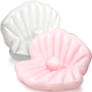 Inflatable Seashell Pool Float with Pearl Ball 55 Inch Birthday Cute Pool Floats Lounge Floats for Adults Summer Beach Swimming Ocean Theme Party(2 Pack,White and Pink)