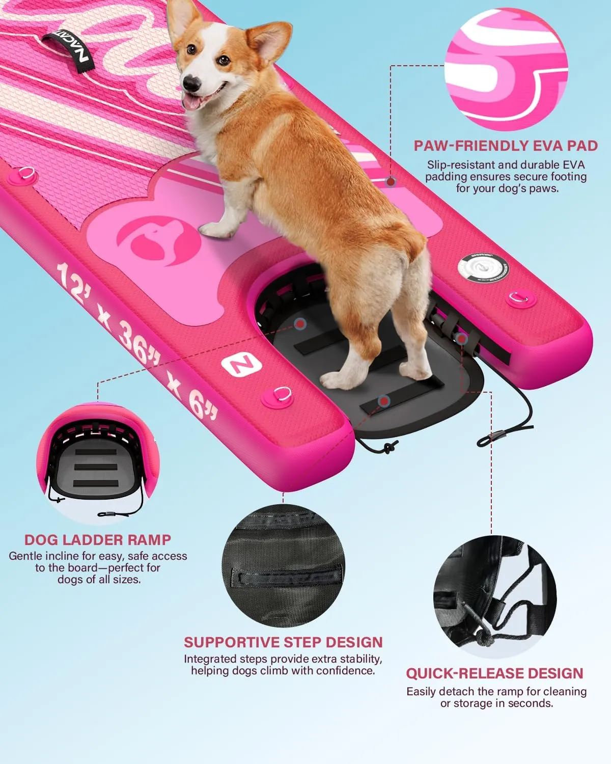 Inflatable Stand Up Paddle Board - Premium SUP Board with Dog Ramp Kit, Complete SUP Set Paddle Boards for Adults, with Single/Double Paddle, Kayak Seat and More Accessories